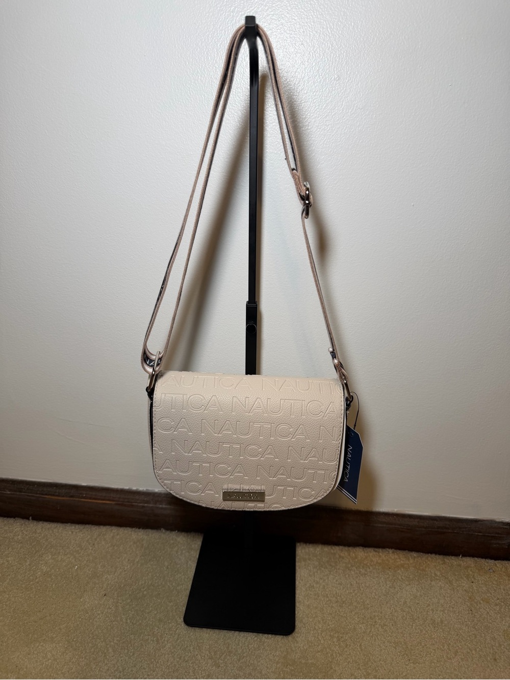 NWT Nautica Cream
Embossed Monogram Saddle
Crossbody Purse